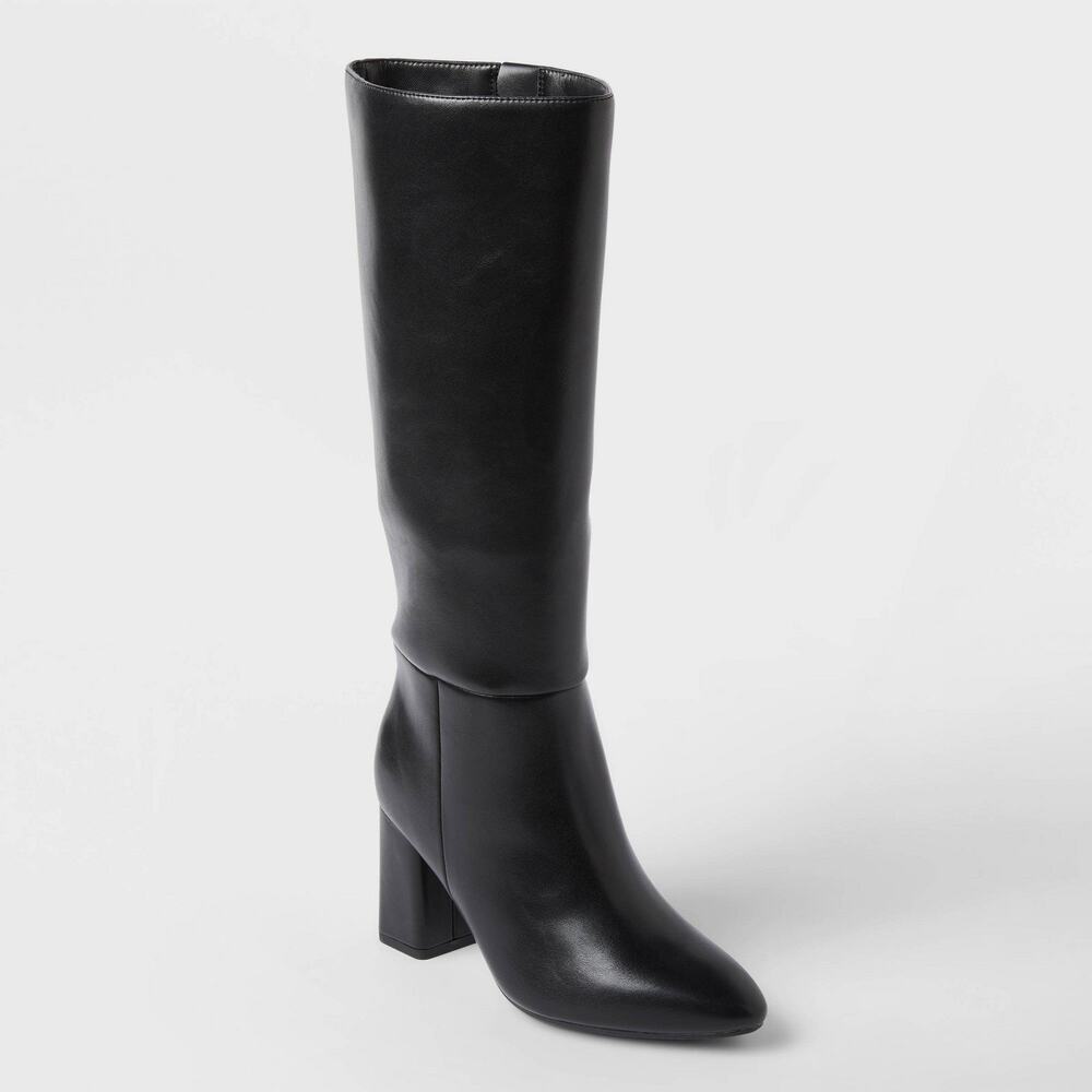 A New Day Womens Evangeline Under Knee Heeled Boots Black 10 NWT